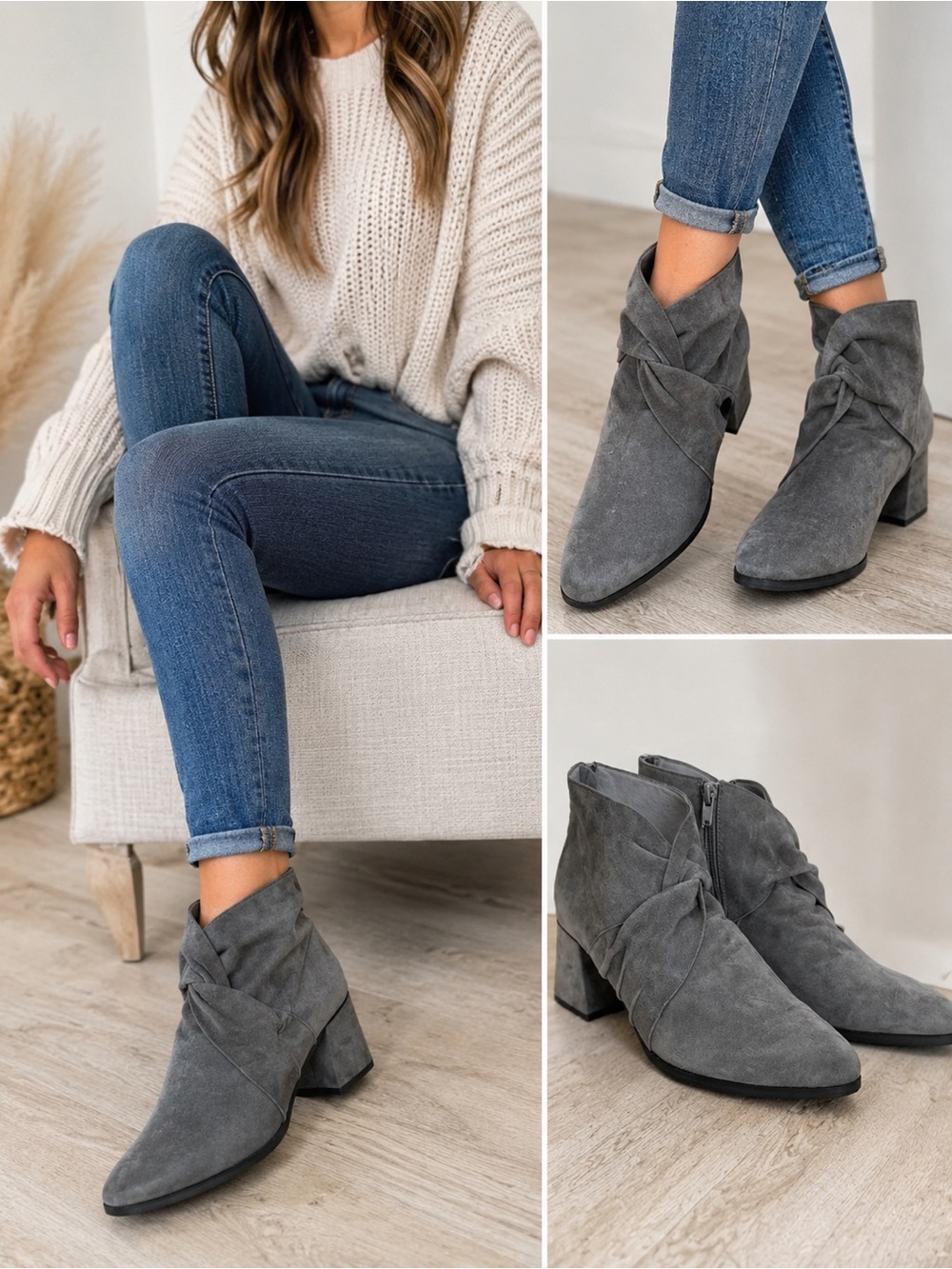 Eileen Fisher Gray Suede/Graphite Twist Ankle Booties